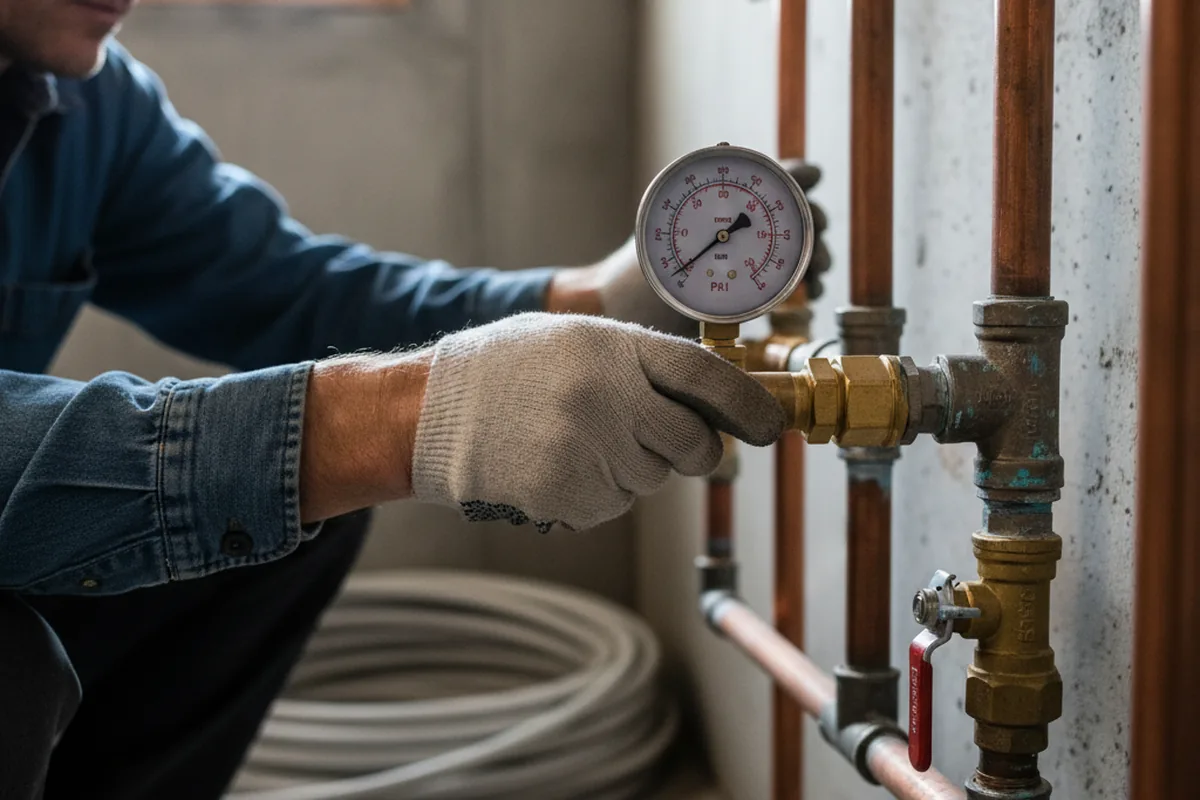 Pressure testing a repaired line during Water Line Repair in Newark